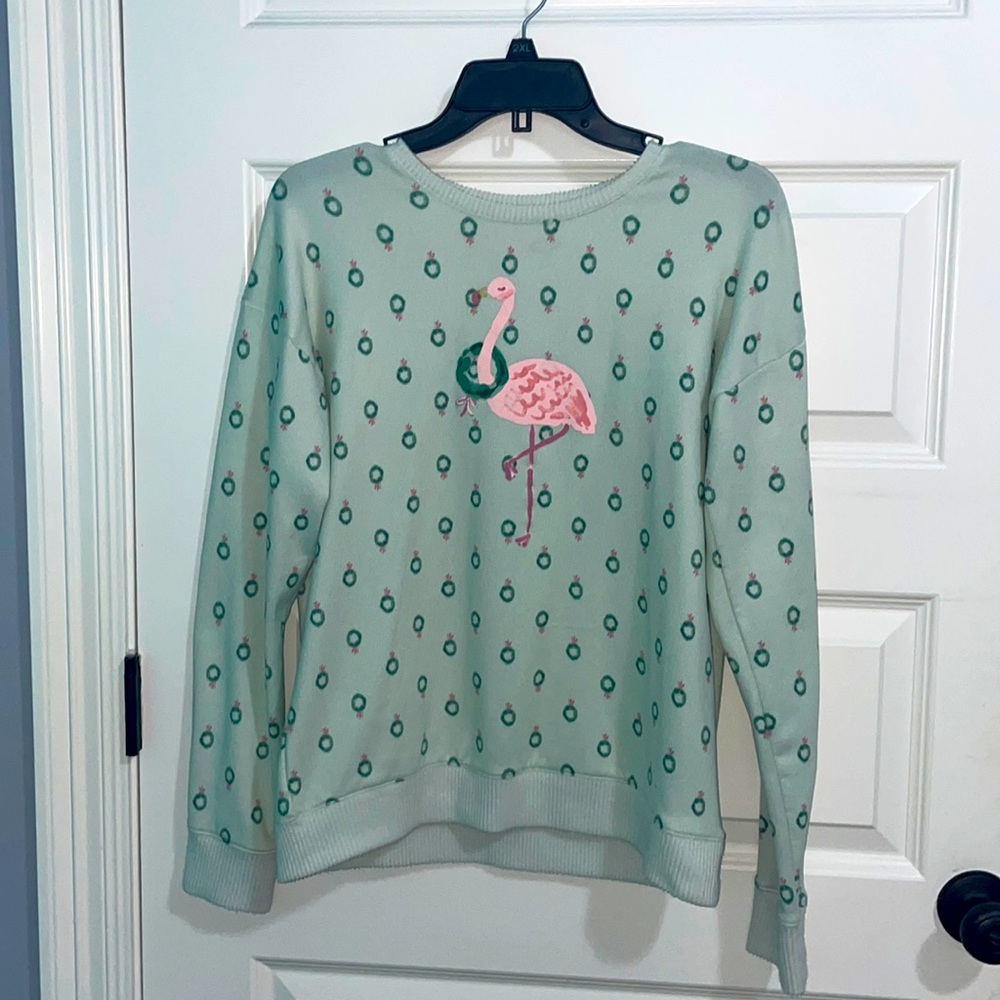 Womens small sweater, with a flamingo on the front